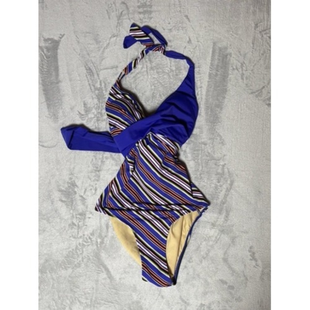 Swimsuits for All One Piece Swimsuit Size Medium Blue Good Striped Halter Wrap